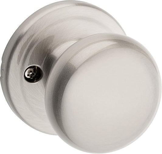 Kwikset Juno Dummy Door Knob, Single Sided Handle for Closets, French Double Doors, and Pantry, Satin Nickel Non-Turning Interior Push/Pull Door Knob, with Microban Protection