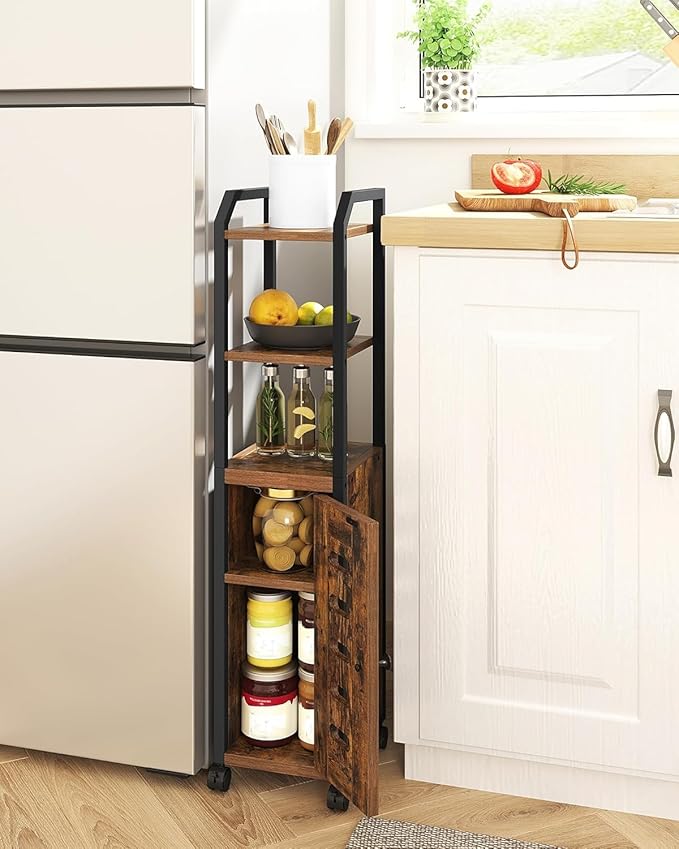 Bathroom Storage Cabinet - Toilet Paper Storage Cabinet, Small Toilet Paper Holder with 4 Wheels, Bathroom Organizer with Adjustable Shelf, for Small Spaces, Rustic Brown BC04601X