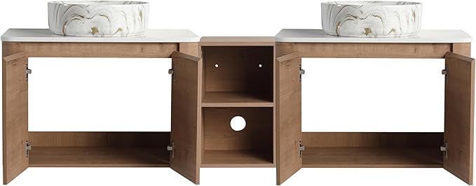 Malwee 72" Floating Bathroom Vanity with Sink, 72 Inch Wall Mounted Bathroom Cabinet Combo, Modern Double Sink Bath Storage Vanity Set, with 4 Soft Close Doors and Ceramic Vessel Basin Top(72-PP