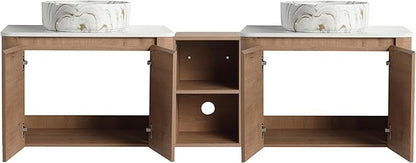 Malwee 72" Floating Bathroom Vanity with Sink, 72 Inch Wall Mounted Bathroom Cabinet Combo, Modern Double Sink Bath Storage Vanity Set, with 4 Soft Close Doors and Ceramic Vessel Basin Top(72-PP