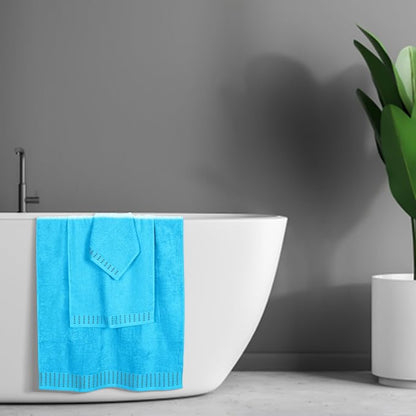 Ultra Soft 3 Pack Cotton Towel Set, Contains a Bath Towels 28x55 inch, a Hand Towels 16x24 inch & a Wash Cloths 12x12 inch, Ideal Everyday use, Compact & Lightweight - Turquoise Blue