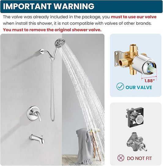 gotonovo Bathroom Shower Head Kit High Pressure Combo System Shower Faucet 6 Modes ABS Handheld Spray Shower Trim Kit Valve Included Shower Head and Handle Set Polished Chrome