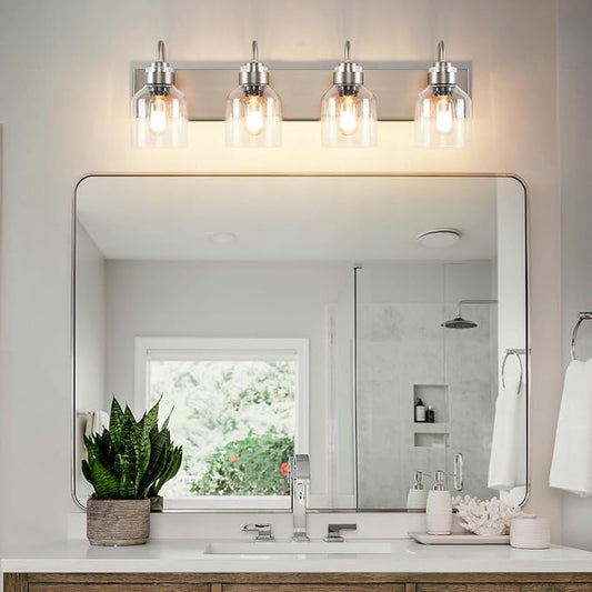 PRESDE Bathroom Light Fixtures Over Mirror Brushed Nickel 4 Light Bathroom Vanity Fixtures with Bubble Glass Globes