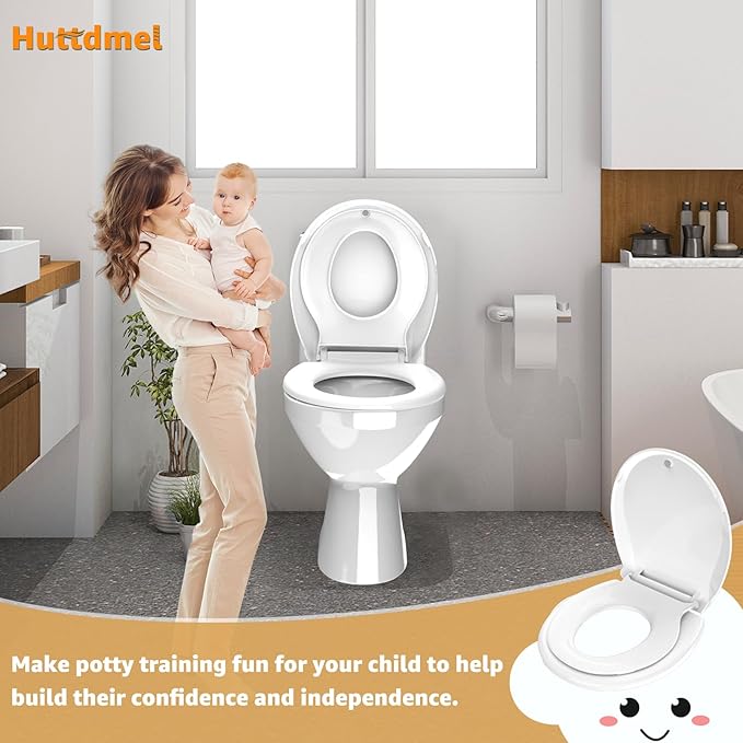 Toilet Seat with Toddler Seat, Potty Training Toilet Seat Round 2 in 1 Soft Close Quiet No Slapping, Magnetic Absorption, Easy to Install and Clean,White