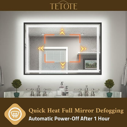 28 x 36 Bathroom LED Mirror Brushed Black Metal Frame Frontlit & Backlit Vanity Mirror Anti-Fog Stepless Dimmable 3 Colors White/Warm/Natural Mirror with Lights Wall-Mounted