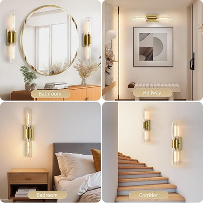 21" Brushed Gold Bathroom Light Fixtures Over Mirror,2-Light Gold Vanity Lights,Hardwired Vanity Lighting Fixtures Bathroom Lighting Fixtures Over Mirror for Bath Room E26 T10 Bulbs(Excluded)