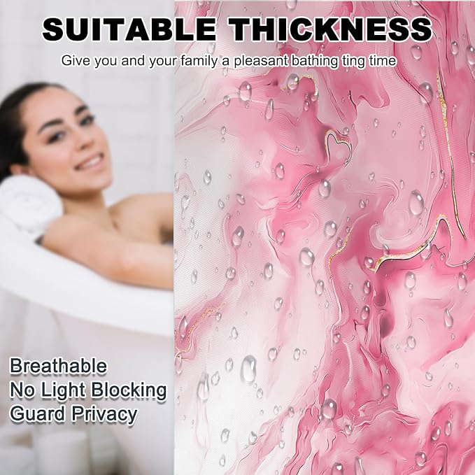 Mocsicka Shower Curtains for Bathroom, Pink Marble Shower Curtain for Bathroom, Pink and White Shower Curtain Modern Art Decor Waterproof Fabric Bath Curtain for Modern Bath Decor, 72 X 72 Inch