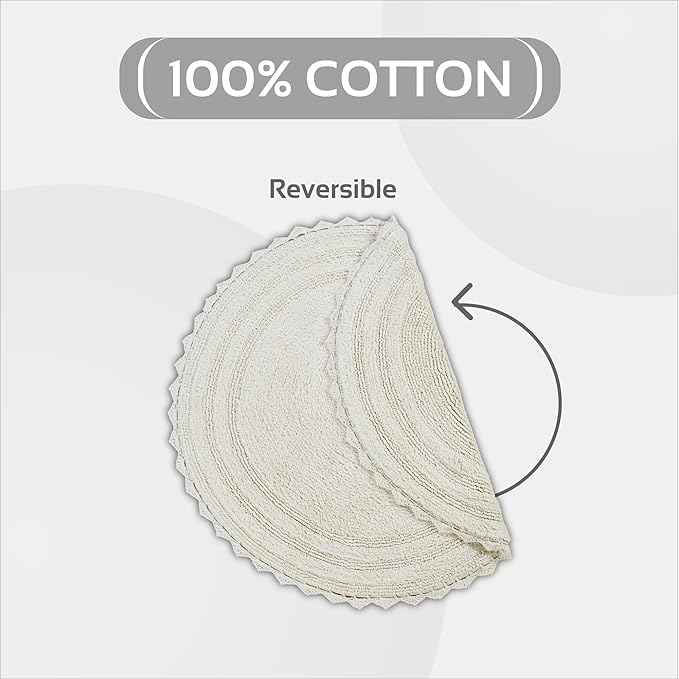 Better Trends Lilly Crochet Round Bath Rugs & Absorbent Bathroom Mat, Reversible Bath Rugs, Bath mats for Bathroom, 100% Cotton Bathmats Washable - 24", Cream Round Rug