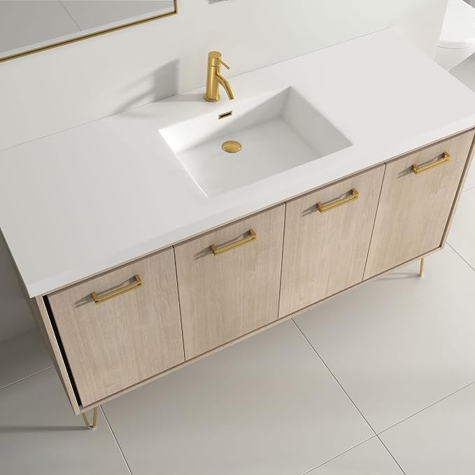 Dowell 61" Bathroom Sink,Single Bowl Vanity Basin,Rectangular Drop-In Bathroom Sink with Overflow,White-000 6122BPS