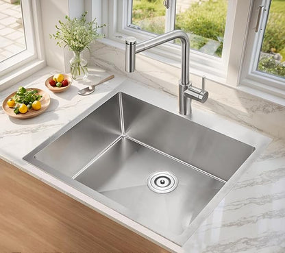 VCCUCINE 25x22 Inch Drop in Kitchen Sink 16 Gauge Top Mount Handmade T304 Brushed Nickel Kitchen Sink,Stainless Steel Single Bowl Workstation Topmount Overmount Sink with Strainer