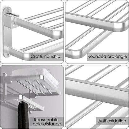 BOZWELL Bathroom Lavatory Towel Rack with Two Towel Bars,Brushed Satin Nickel 16-Inch Towel Shelf with Towel Bar,Towel Holder 1011-BSN-40 (Brushed Satin Nickel Finish)