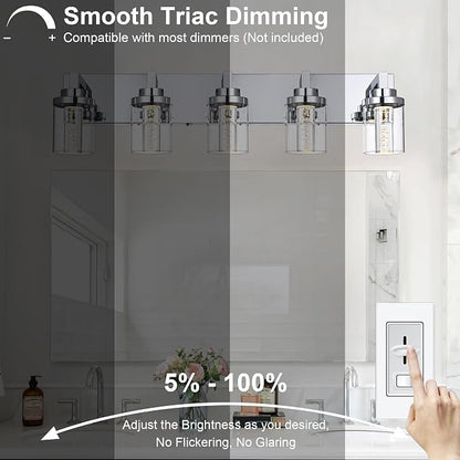 MELUCEE 31 Inch LED Vanity Light Bar Chrome 5-Light with Clear Glass Shade | Bathroom Vanity Light Modern 25W Bathroom Wall Lighting Fixtures Bubble Crystal Restroom Lights Fixtures over Sink