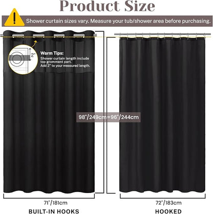 SORTTO No Hook Slub Shower Curtain with Liner, 71x98, Black | Snap in Liner, 3 in 1, Bamboo Texture, Hotel Style, Waterproof Fabric, Mesh Top Window, Corner Magnets, Machine Washable