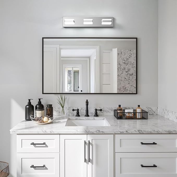 Bathroom Lighting Fixtures Over Mirror, 3 Light Silver Vanity Light | Cool White, 5000K, Modern Vanity Wall Lights for Bath, Dressing Room, Restroom, 21.6 inch