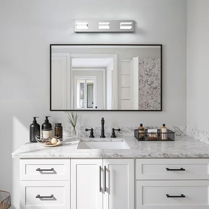 Bathroom Lighting Fixtures Over Mirror, 3 Light Silver Vanity Light | Cool White, 5000K, Modern Vanity Wall Lights for Bath, Dressing Room, Restroom, 21.6 inch