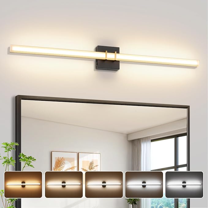 Modern Black and Brass Vanity Light Bar 40 Inch, 30W 5CCT Dimmable Bathroom Light Fixtures LED Wall Lighting Fixture
