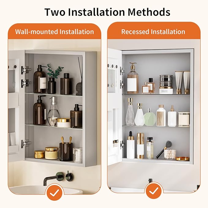 LUVODI Bathroom Cabinet with Mirror: Wall Vanity Cabinets Medicine Storage Shelves