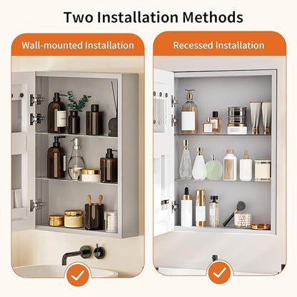 LUVODI Bathroom Cabinet with Mirror: Wall Vanity Cabinets Medicine Storage Shelves