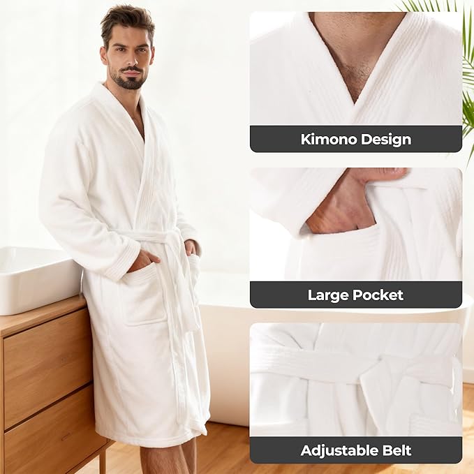 PJGGZ Towel Robe for Men - Ultra-Absorbent Soft Quick Dry Towel Bathrobe Kimono for Shower, Spa & Hotel