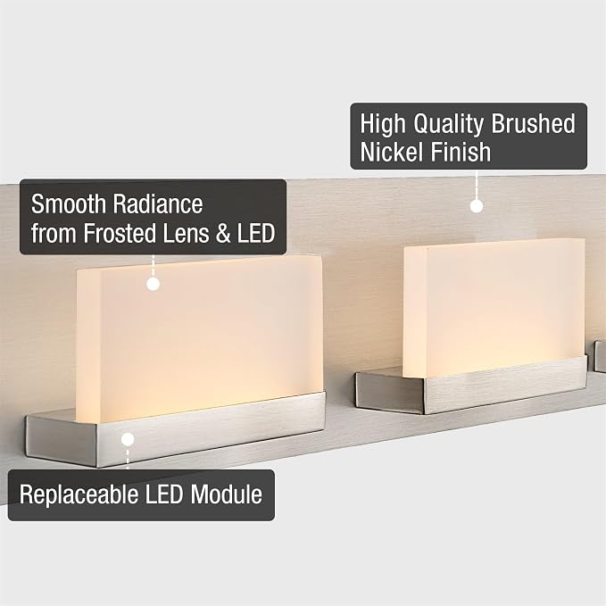 Kira Home Everett 24" Modern Integrated LED 3-Light Bathroom Vanity Light | 30W 3000K Warm White Light, Minimalist Bathroom Wall Sconce with Frosted Acrylic Blocks, Brushed Nickel Finish
