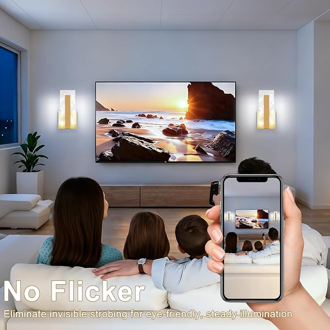 Modern LED Wall Sconces Set of 2, Hardwired Acrylic Wall Light Lighting, Gold Indoor Lighting Fixture Lamps, 6000K Cool White Wall Mount Lamps for Bedroom Corridor Stairs Bathroom