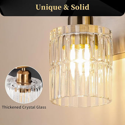 OCIOC Brushed Nickel Bathroom Light Fixtures, 3-Lights Bathroom Vanity Light with Glass Shades, Modern Vanity Lights for Mirror, Wall Lights for Living Room, Hallway, Kitchen, E26 Base