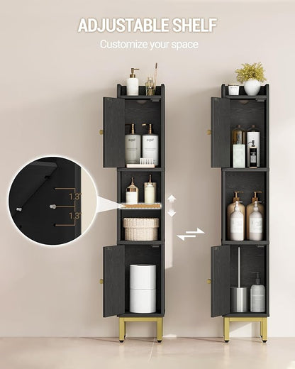 Hzuaneri Slim Bathroom Storage Cabinet, Narrow Bathroom Organizers,2 Doors | Narrow Bathroom Storage with 4 Adjustable Feet, Laundry Room Organization for Small Space,Kitchen, Black BC22404G