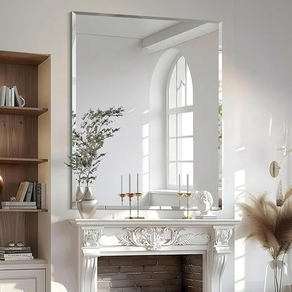 KOCUUY Beveled Mirror, 36x30 Inch Frameless Bathroom Mirror for Over Sink, Upgraded Shatterproof Beveled Unframed Design Mirror for Bathroom, Bedroom, Hang Horizontal/Vertical