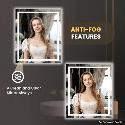 LOAAO 24"X28" LED Bathroom Mirror with Lights, UL Listed | Anti-Fog, Dimmable, 3 Color Temperature, Backlit + Front Lit, Memory Function, Tempered Glass