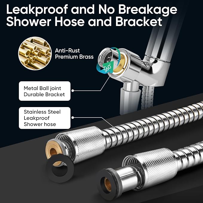 Cobbe 9 Spray Modes Handheld Shower Head, Water-Saving, Chrome | Power Rinse, 1-Click Pause & Flow Control, 6ft Stainless Steel Hose, Adjustable Brass Bracket
