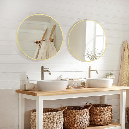 Round Mirror 22 inch, 2 Pack Gold Circle Mirror,Brushed Metal Frame | Brushed Metal Frame, High Definition Mirror, Waterproof, Suitable for Bedroom, Bathroom, Entryway, Living Room, Vanity