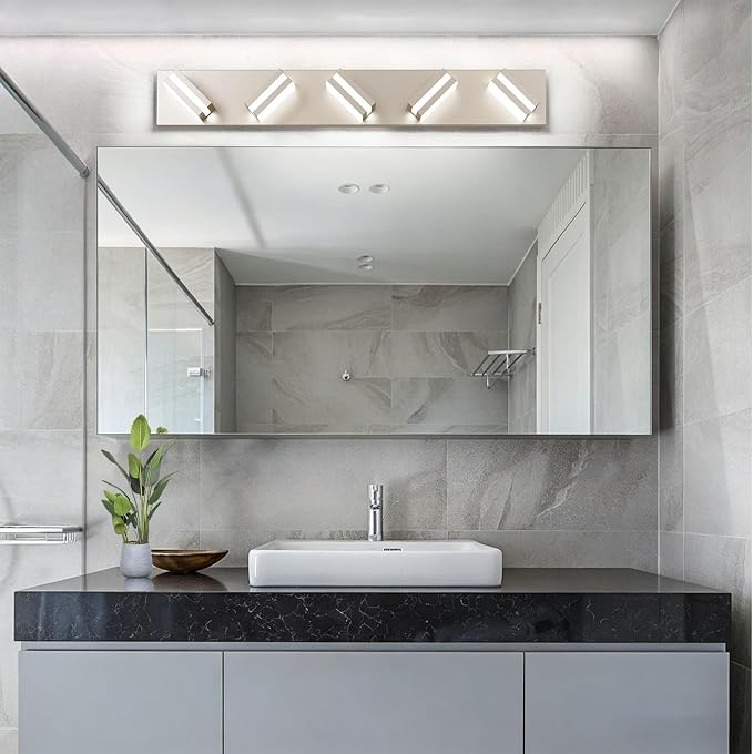 Bathroom Lights Fixtures Over Mirror, 360°Rotate Modern LED Vanity Lights for Bathroom, 40W Dimmable & High CRI Acrylic Wall Lighting, No Assembly Required (Brushed Nickel, 5-Light, 30 Inch)