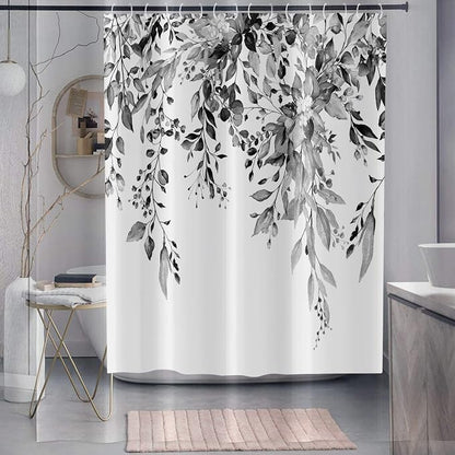 Eucalyptus Shower Curtain, Watercolor Black Leaves on The Top Plant with Floral Bathroom Curtain Bathtub Home Decor Waterproof Fabric Machine Washable 12 Hooks, Leaf, 78'Lx72'W, (GCI-9989)