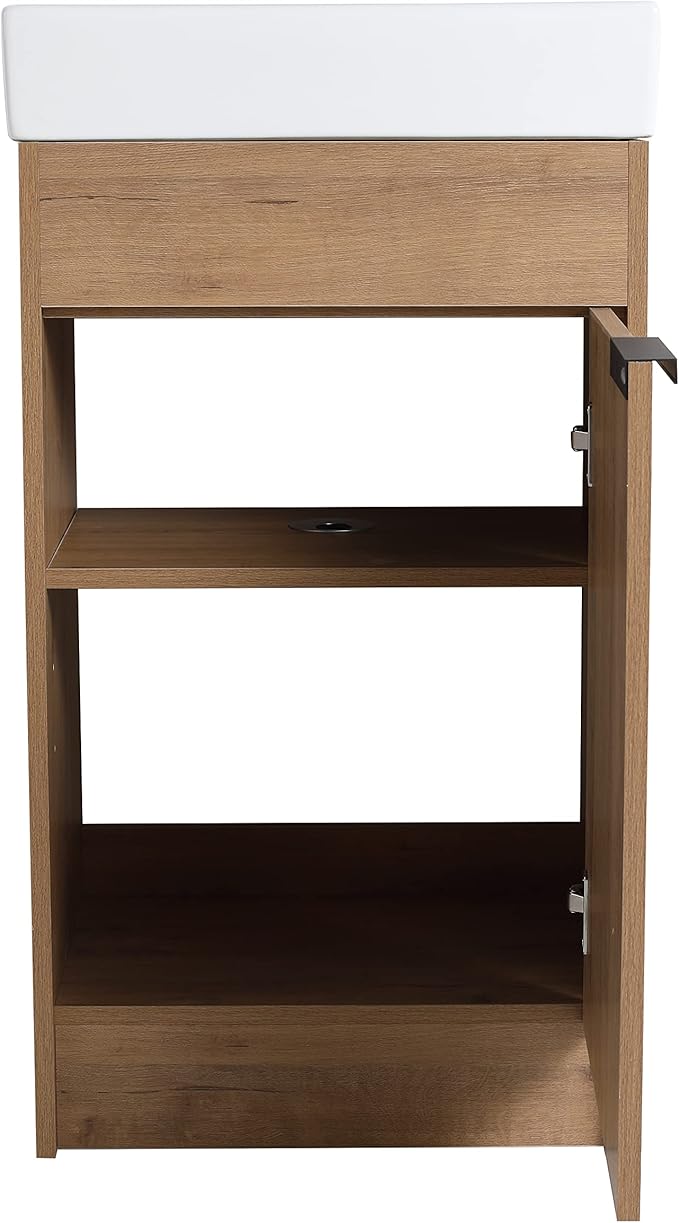 Malwee 18 Inch Bathroom Vanity with Sink, 18" Mordern Freestanding Bathroom Vanity, Floor Stand Single Sink Bath Vanity Combo, Brown Bathroom Cabinet Set with Soft Closing Door (MW01618IMO)