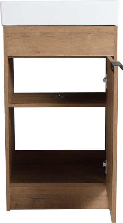 Malwee 18 Inch Bathroom Vanity with Sink, 18" Mordern Freestanding Bathroom Vanity, Floor Stand Single Sink Bath Vanity Combo, Brown Bathroom Cabinet Set with Soft Closing Door (MW01618IMO)