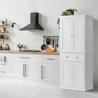 VEVOR 72" Tall Storage Cabinet with Doors, Drawer, 3 Adjustable Shelves, Utility Pantry for Kitchen, Living Room, Dining, Laundry, Pearl White