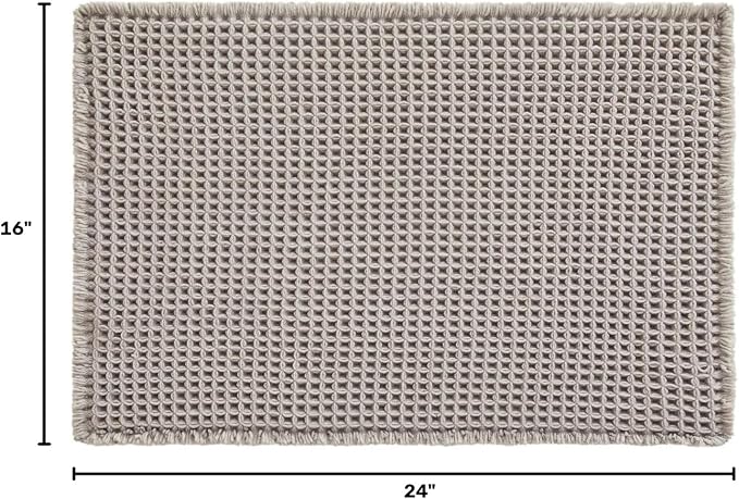TYUU Waffle Bath Mat, Small Boho Bathroom Rugs Non Slip 24x16 Light Grey | Super Absorbent Quick Dry Bath Rug, Non-Slip Backing, Soft Waffle Washable Farmhouse Bathroom Mats, Tub, Shower & Home Decor