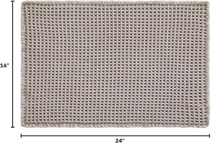 TYUU Waffle Bath Mat, Small Boho Bathroom Rugs Non Slip 24x16 Light Grey | Super Absorbent Quick Dry Bath Rug, Non-Slip Backing, Soft Waffle Washable Farmhouse Bathroom Mats, Tub, Shower & Home Decor