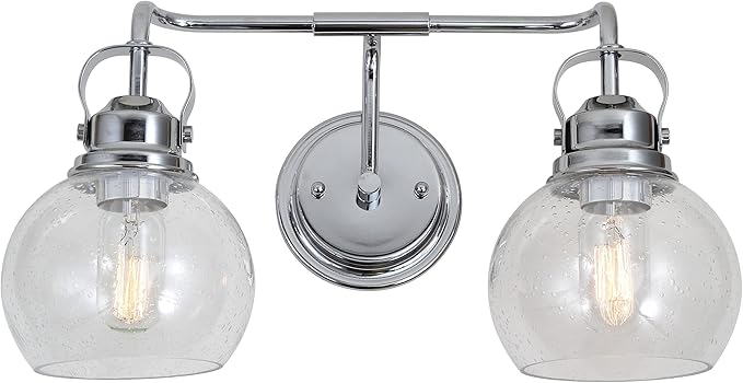 JONATHAN Y 17.5" Chrome Shirley 2-Light Bathroom Vanity Light, Metal Wall Sconce, Clear Seeded Glass Shade, Modern Transitional Farmhouse Fixture, LED Bulbs Included JYL7404A