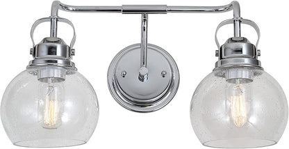 JONATHAN Y 17.5" Chrome Shirley 2-Light Bathroom Vanity Light, Metal Wall Sconce, Clear Seeded Glass Shade, Modern Transitional Farmhouse Fixture, LED Bulbs Included JYL7404A