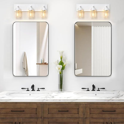 IZORRO Bathroom Vanity Light Fixture, 3-Light 22 Inch White Bathroom Light Fixtures Over Mirror, with Clear Glass Shade, Modern Farmhouse Vanity Lights, Rustic Restroom Lighting Fixtures