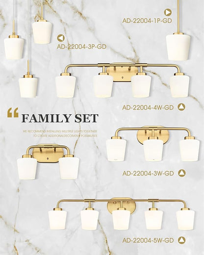 Bathroom Light Fixtures Over Mirror, 5-Light Brushed Gold Vanity Lighting Fixtures with Milk White Glass, 38inch Farmhouse Champagne Bronze Wall Sconces Lighting, AD-22004-5W-GD