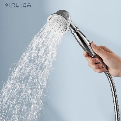 Airuida Exposed Shower System, 8 Inch Rainfall Shower Head with Handheld Spray, Single Handle Wall Mount Shower Faucet Set, Solid Brass Dual Function Exposed Pipe Fixture for Bathroom,Chrome Polish