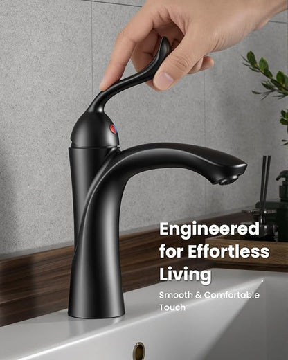 APPASO Bathroom Sink Faucet, Single Hole Sink Faucet Spot Resist with Optional Deck Plate for 1 to 3 Hole Installation, Single Handle Vintage Design with Pop Up Drain for Vanity,Matte Black
