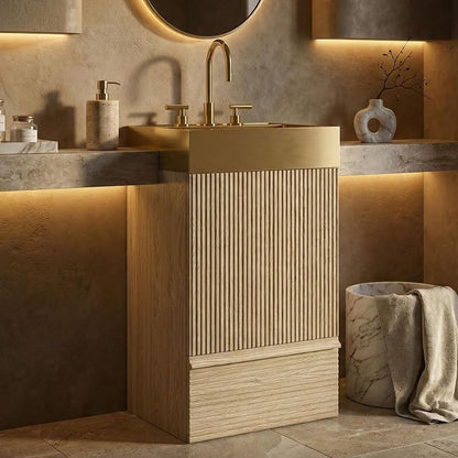 20 inch Bathroom Vanity with Golden Metal Sink, Bath Storage Cabinet with Soft-Closing Door and Drawer, Perfect for Small Space, Powder Room, Hotel, Light Oak