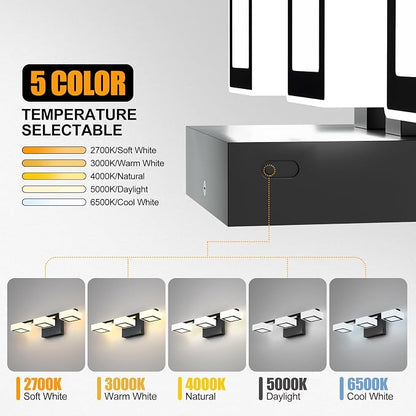 LED Modern Bathroom Light Fixtures, 3-Light Dimmable Vanity Lights with 5 Color Modes, Matte Black Acrylic Bathroom Wall Lighting Fixtures Over Mirror, 2700K- 6500K Adjustable, 18 Inch, ETL Listed