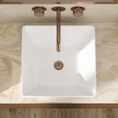 16x16 Inch White Rectangle Vessel Bathroom Sink | Ceramic, Above Counter, Rectangular Shape, Easy to Clean, Recommended Installation, Ideal for Bathroom, Lavatory, Vanity