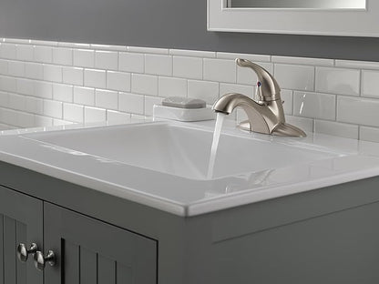 Delta Classic Centerset Brushed Nickel Bathroom Faucet, 4 Inch 3 Hole Bathroom Sink Faucet for Vanity, Metal Push-Pop Drain Assembly, Stainless 520-SSMPU-DST