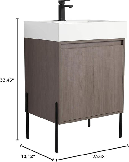Crownpoint 24 Inch Bathroom Vanity with Sink, White Sink, Gray Oak Finish, Full Assembly Required, Elegant Bathroom Vanities for Modern Homes