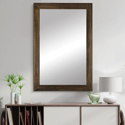 Rustic Wood Wall Mirror for Bathroom,Rectangle 24 x 36 inch Mirrors, Brown | Vanity Hanging Mirror with Wooden Frame for Living Room,Bedroom,Entryway (24x36 inch, Vintage Light Brown)